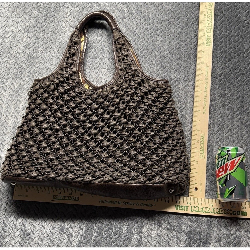Banana Republic Brown Woven Tote Bag Purse Leather Trim Boho Hippie Y2K - Picture 11 of 12